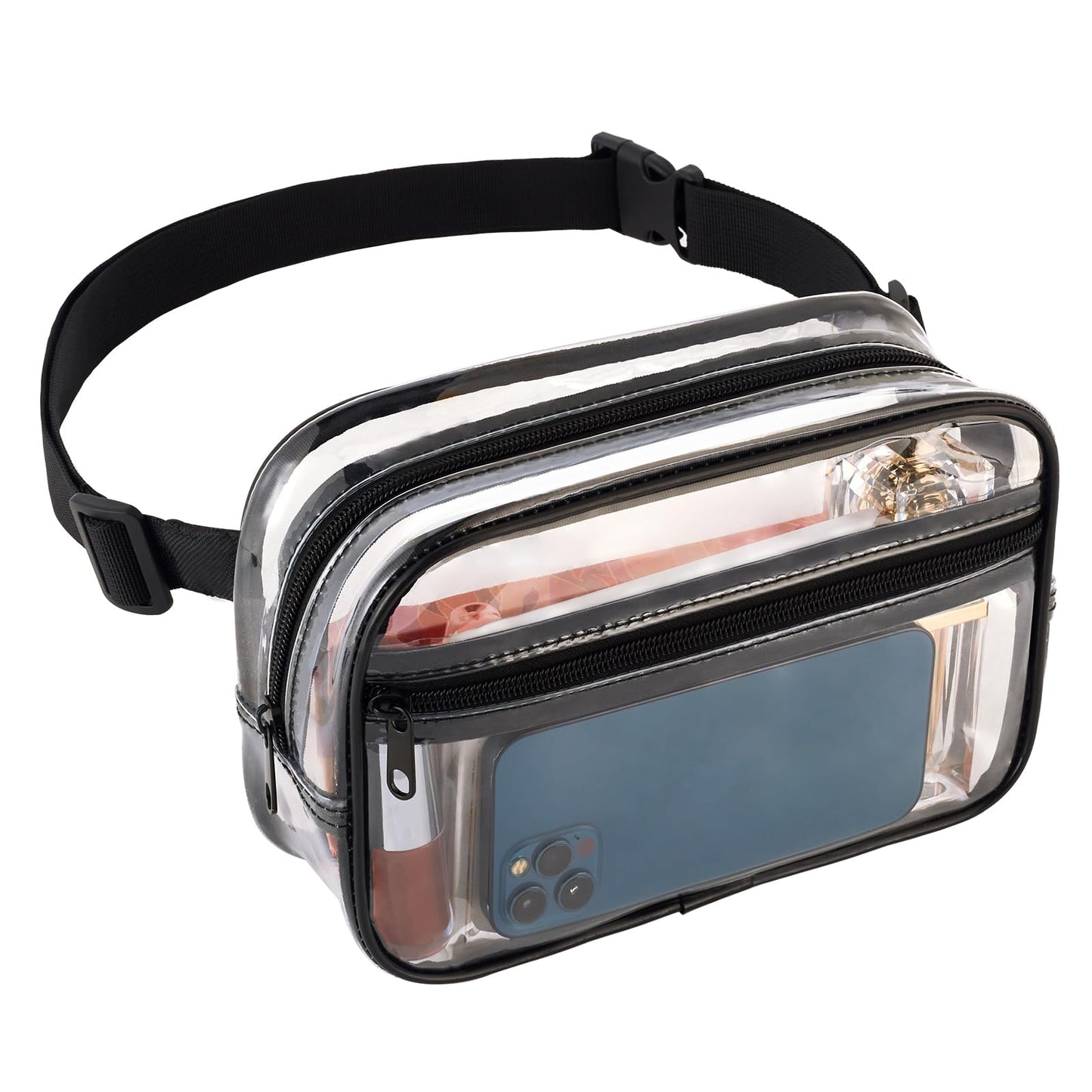 Clear Fanny Pack for Stadium Events - Clear Bag for Women Men | Lightweight Waist Pack for Concerts, Sports Games Day & Travel Stadium Approved Transparent Bag (Black)