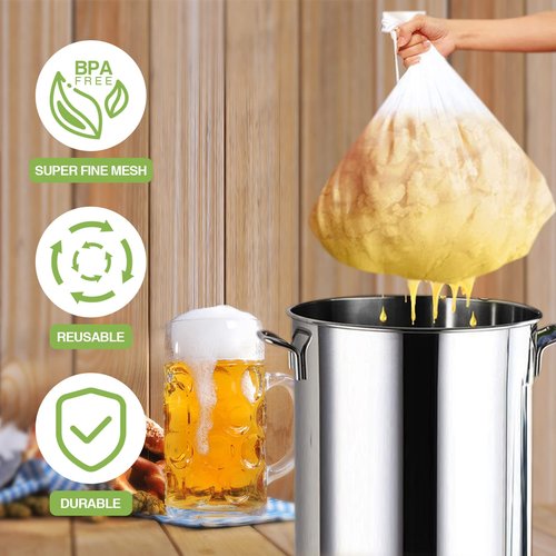4 Pack Reusable 250 Micrometer Straining Brew Bag Fine Mesh Strainer Bag White Wine Making Supplies Drawstring Cheese Cloth Package for Beer Wine, 22 x 26, 16 x 18 Inch