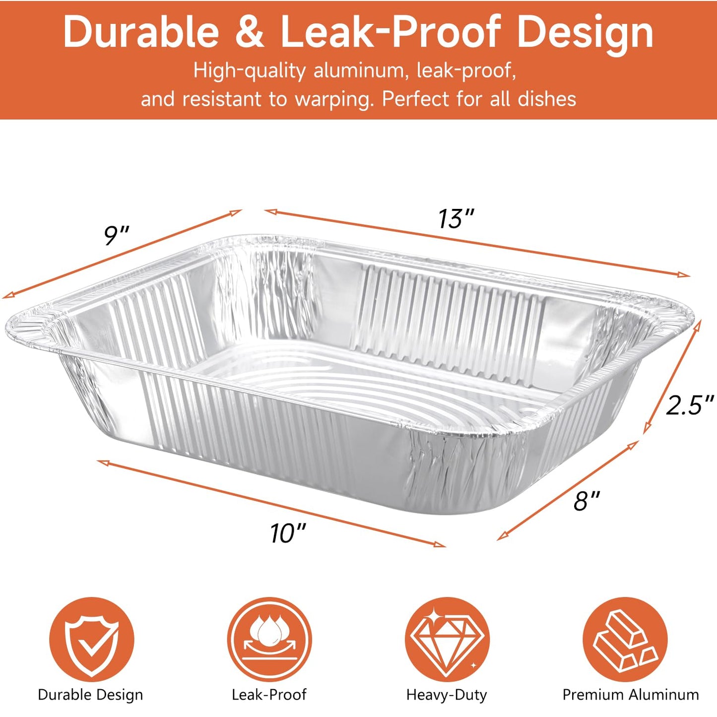 Lideropa Disposable Aluminum Foil Pans with Lids 9x13-25 Pack Aluminum Foil Pans, Heavy Duty Aluminum Baking Pans for Holiday Cooking, Christmas, Thanksgiving, Parties, Meal Prep & Storage