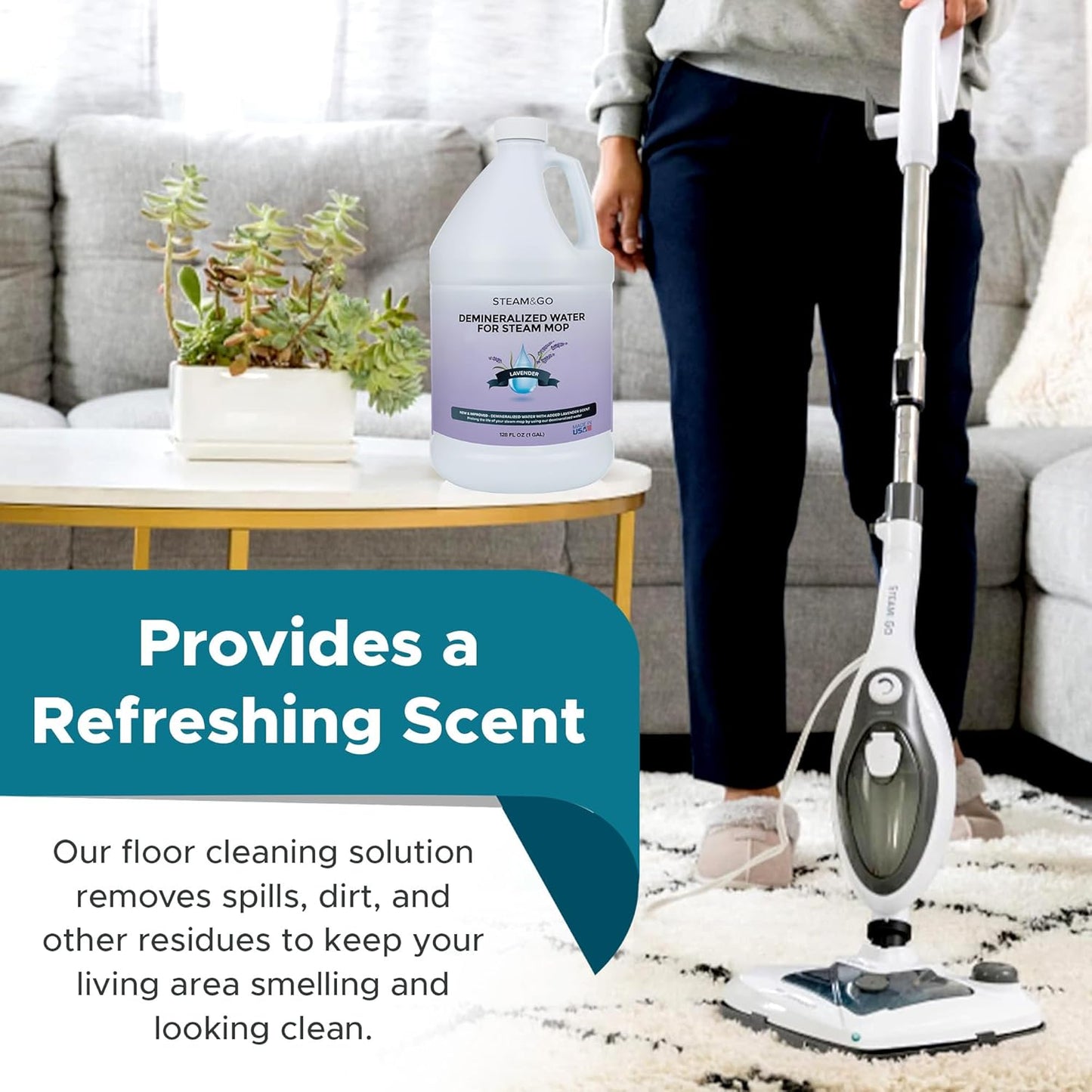 Steam & Go Demineralized Water | PVC-Free Steam Cleaner Solution for All Mops - Lavender Scent, 128 Fl Oz