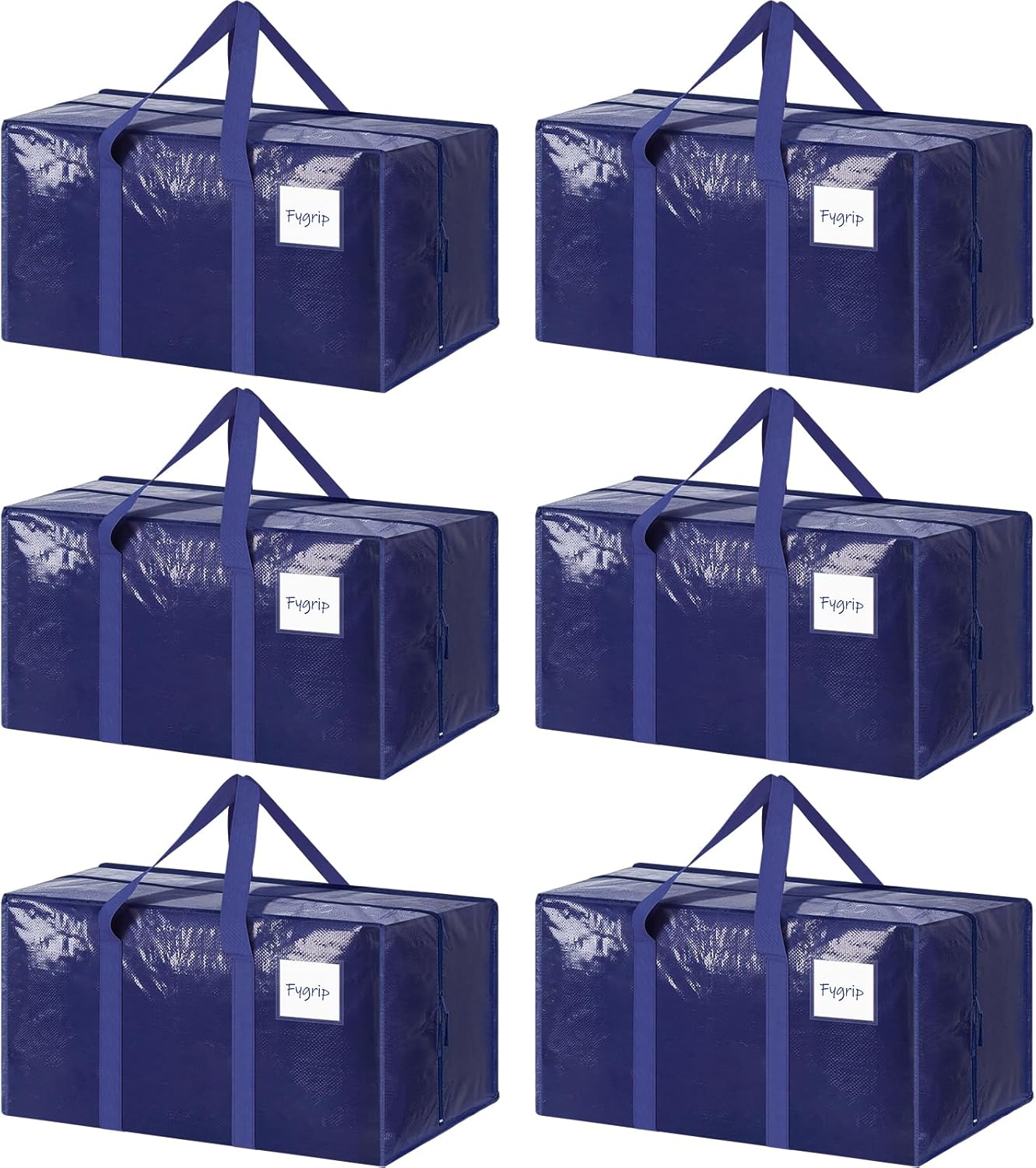 Skiennix Extra Heavy Duty Moving Bags - Sturdy Storage Totes with Strong Zipper & Comfortable Handles | 6 Pack, Dark Blue