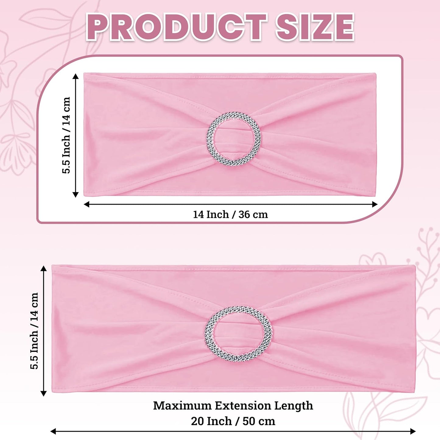 MDS Premium Spandex Chair Sashes - Stretchy Bow Covers with Buckle Slider | Pack of 10 - Pink