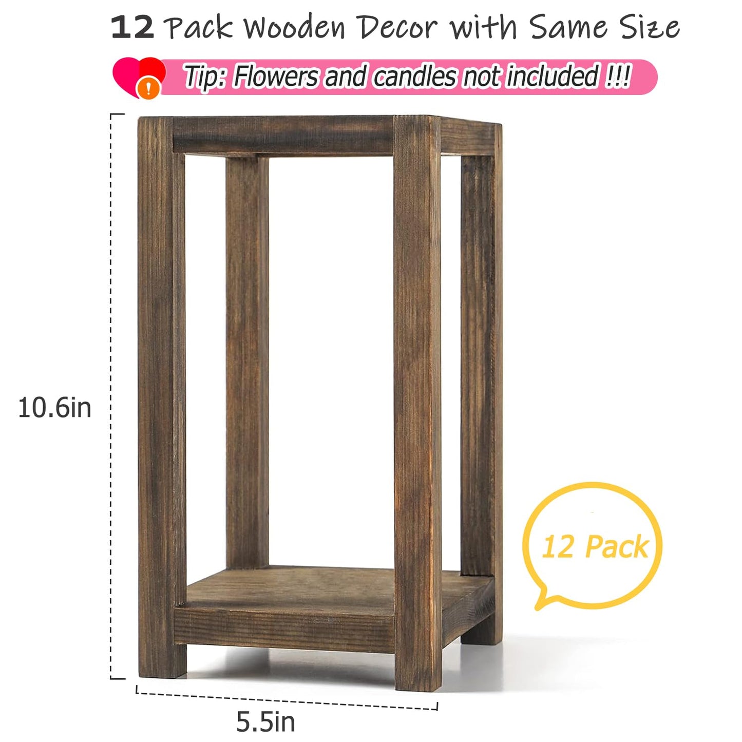 12 Pcs Wooden Wedding Lantern Centerpiece, Candle Holder Table Fireplace (No Candles & Flowers), Rustic Farmhouse Decor for Home Christmas Wedding Party Table