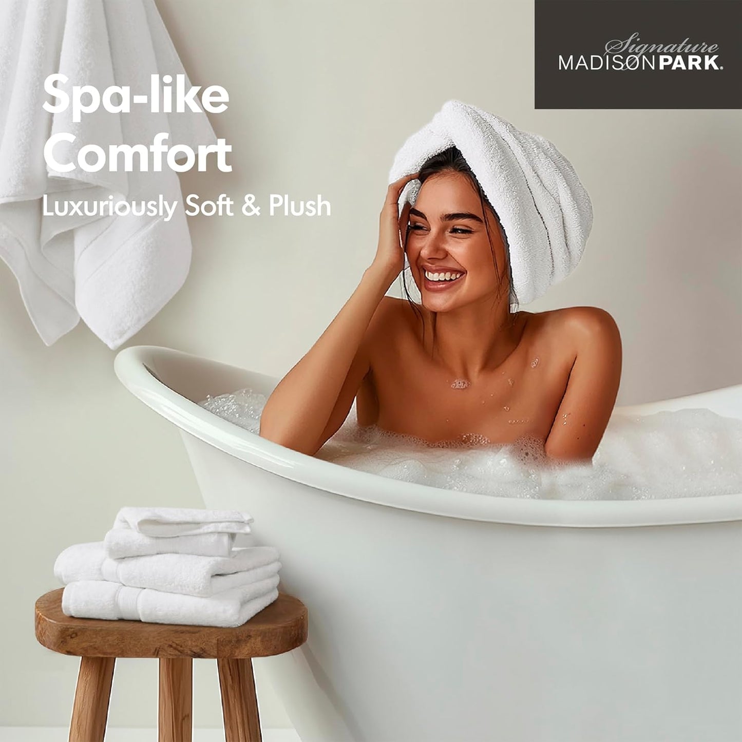 Madison Park 800GSM Cotton Bath Towel Set - Luxurious & Highly Absorbent | 8-Piece White Spa Quality