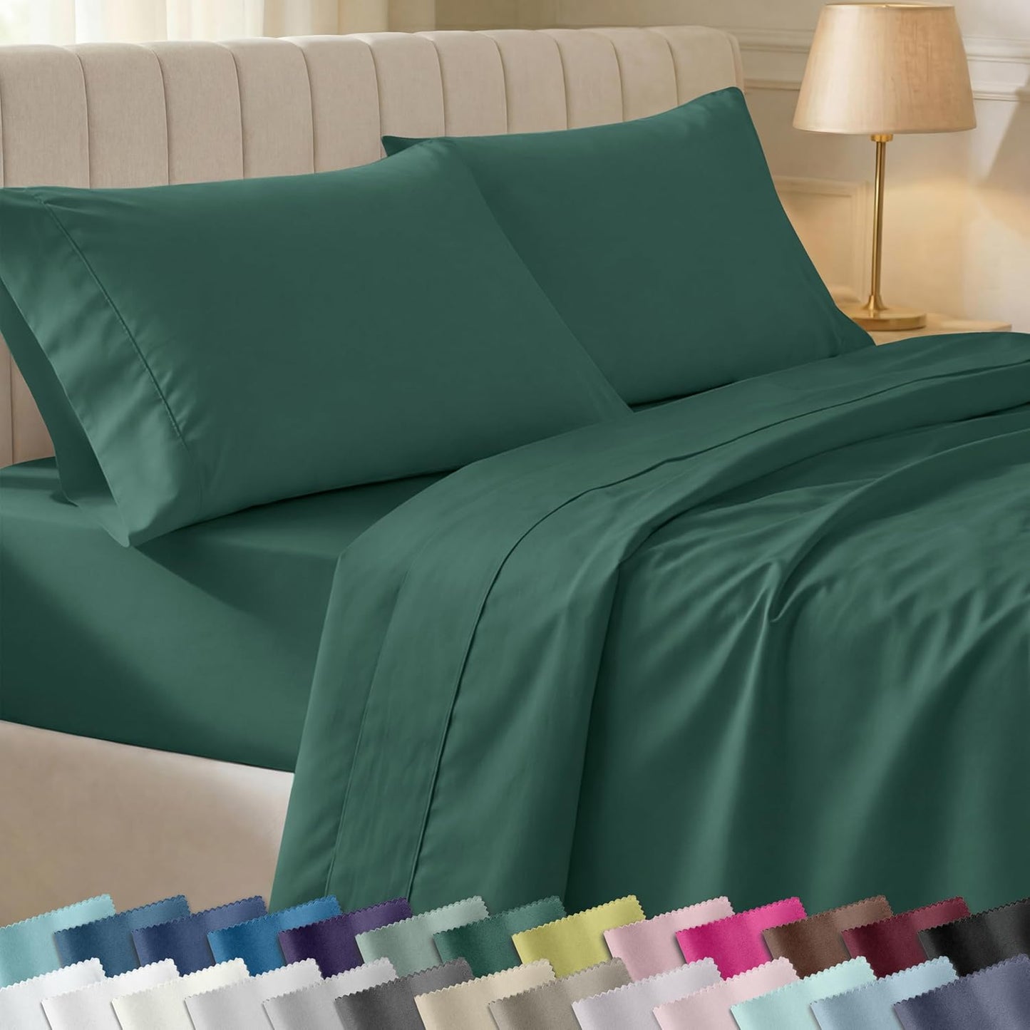 California Design Den King Size Soft 100% Cotton Sheets Set - 400 Thread Count, Silky Sateen, Deep Pockets, Hunter Green