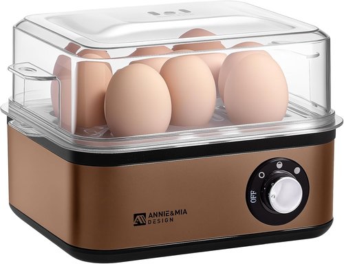 Annie & Mia Design Stainless Steel Egg Cooker - 8 Egg Capacity, 500W, Auto Shut-Off, Recipe Guide (Gold)