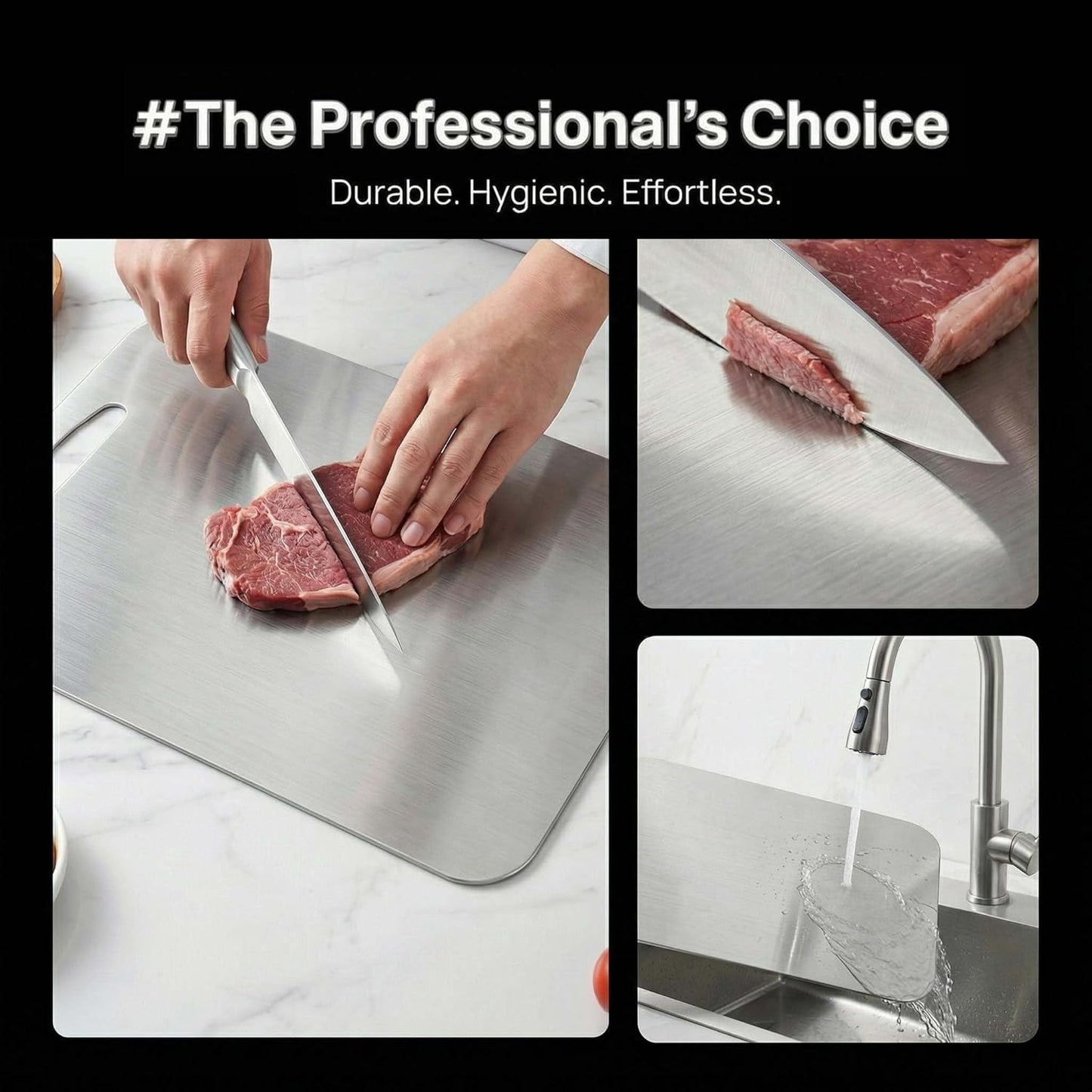 URMONA 3 PCS Stainless Steel Cutting Board Set - Non-Staining, Odor-Free & Dishwasher Safe (S, M, L)
