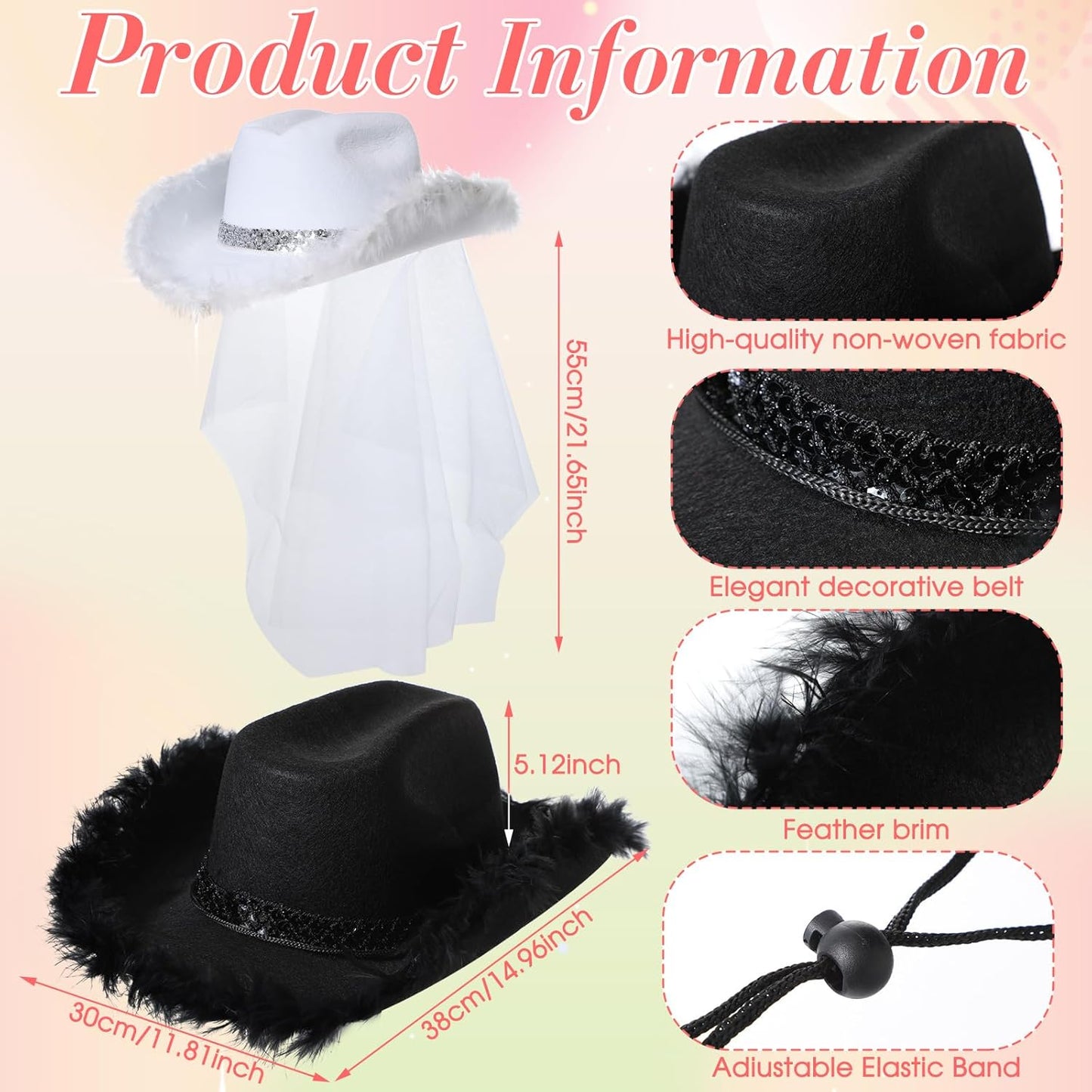 Unittype 12 Pcs Women Cowgirl Cowboy Hats Bachelorette Cowboy Hats for Bridal Shower Wedding Engagement Halloween Cosplay