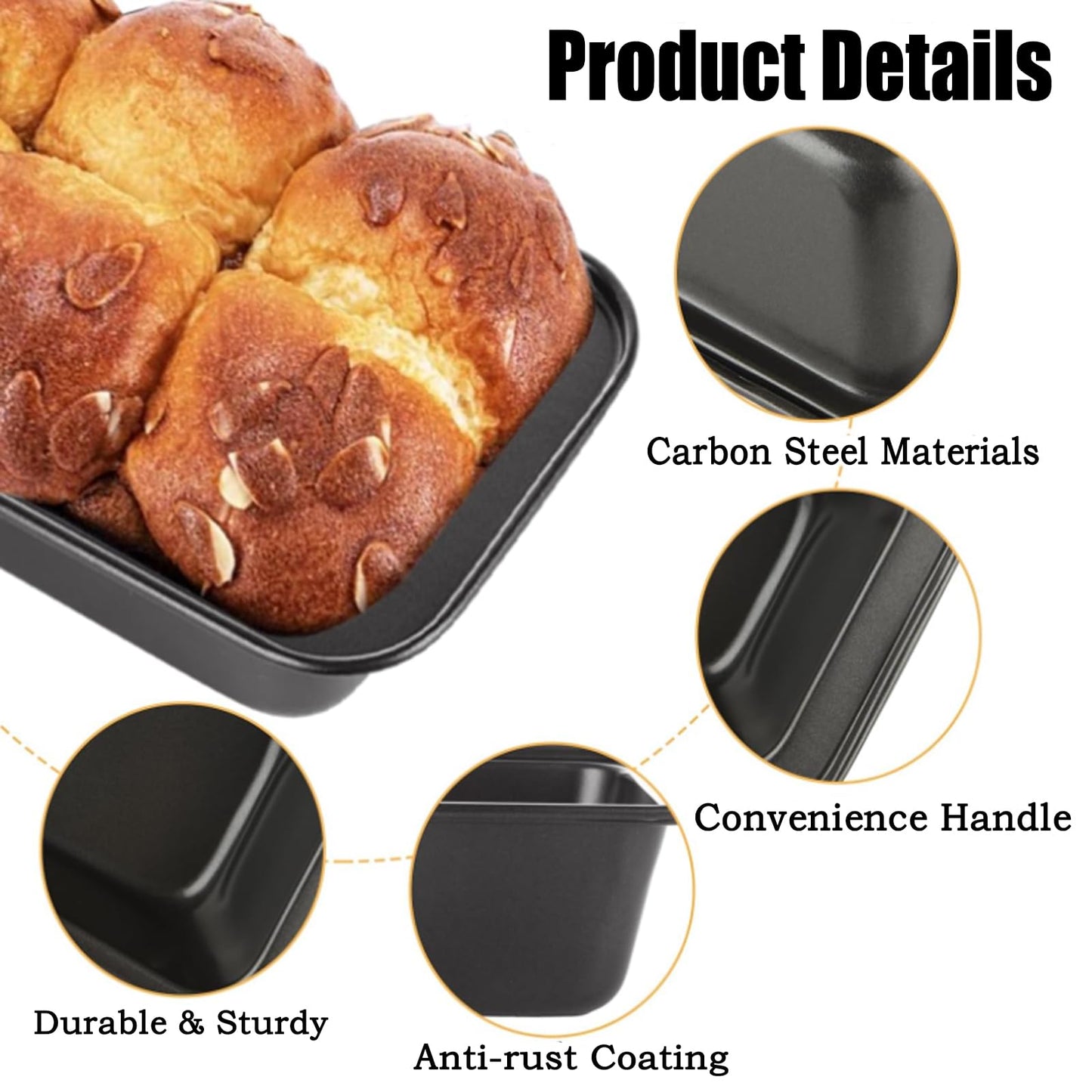 QTLCOHD 6 Pack 8" x 4" Bread Loaf Pan for Baking Homemade Bread, Non Stick Carbon Steel Loaf Pans