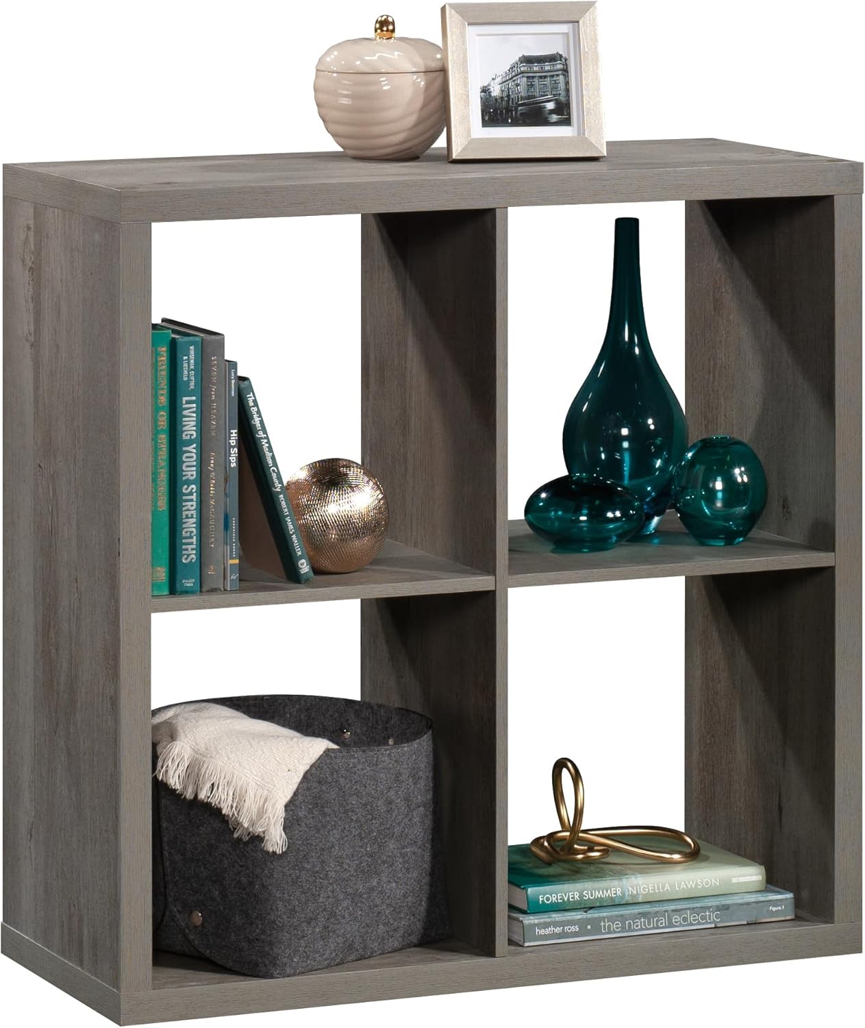 Sauder 4-Cube Organizer Bookcase - Versatile Storage Solution in Mystic Oak Finish