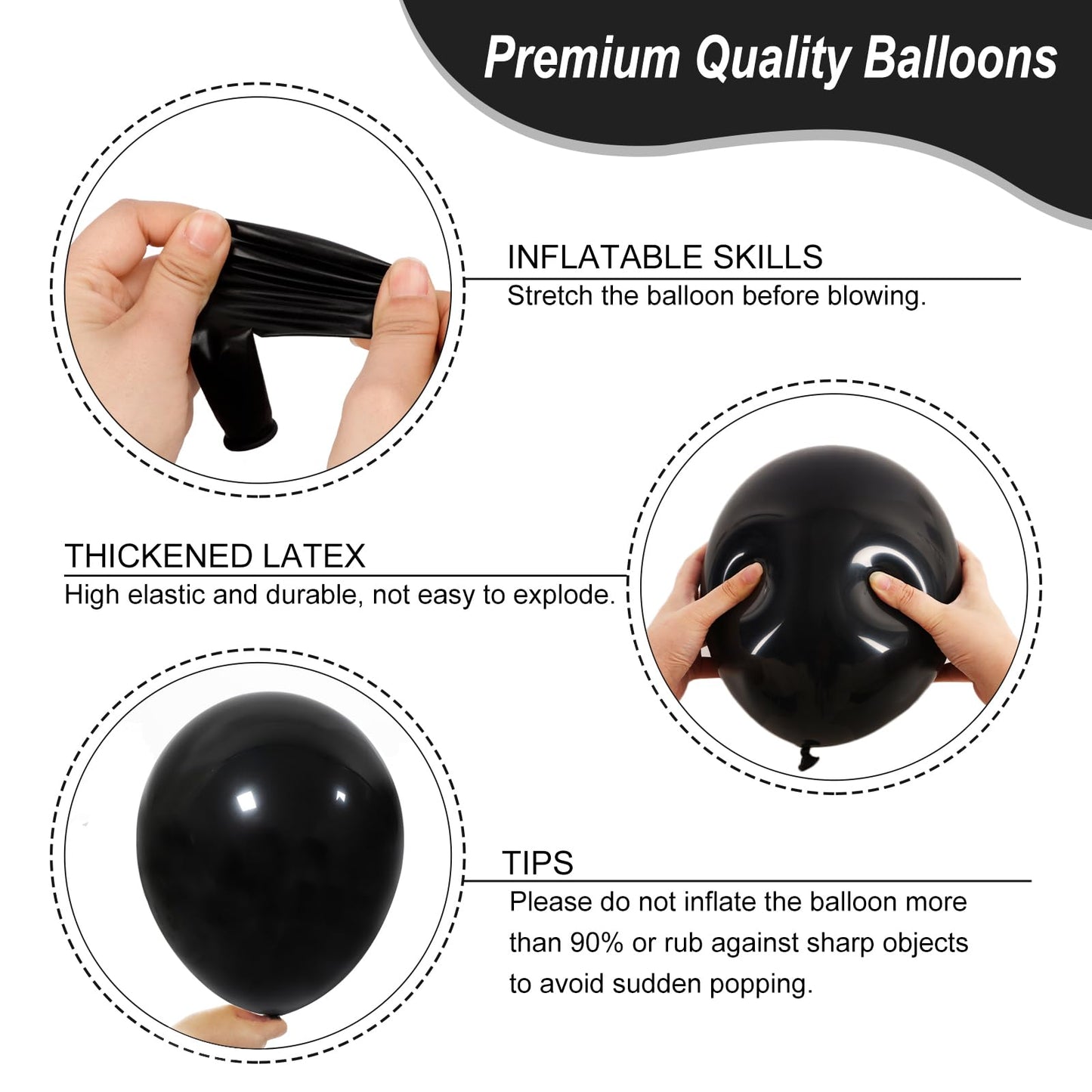 RUBFAC 135pcs Black Balloons Different Sizes 18 12 10 5 Inch for Garland Arch, Latex Balloon for Halloween Party Birthday Wedding Decorations
