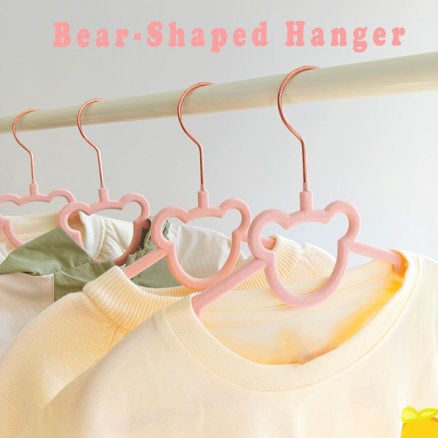 BGRQRIQ 30 Pack Pink Velvet Kids Clothes Hangers - 12.6in for Ages 4-10, with Cute Bear, Rotating Rose Gold Hook, Non-Slip, Space-Saving Slim Felt Hangers for Toddler Coats, Jackets, Dresses