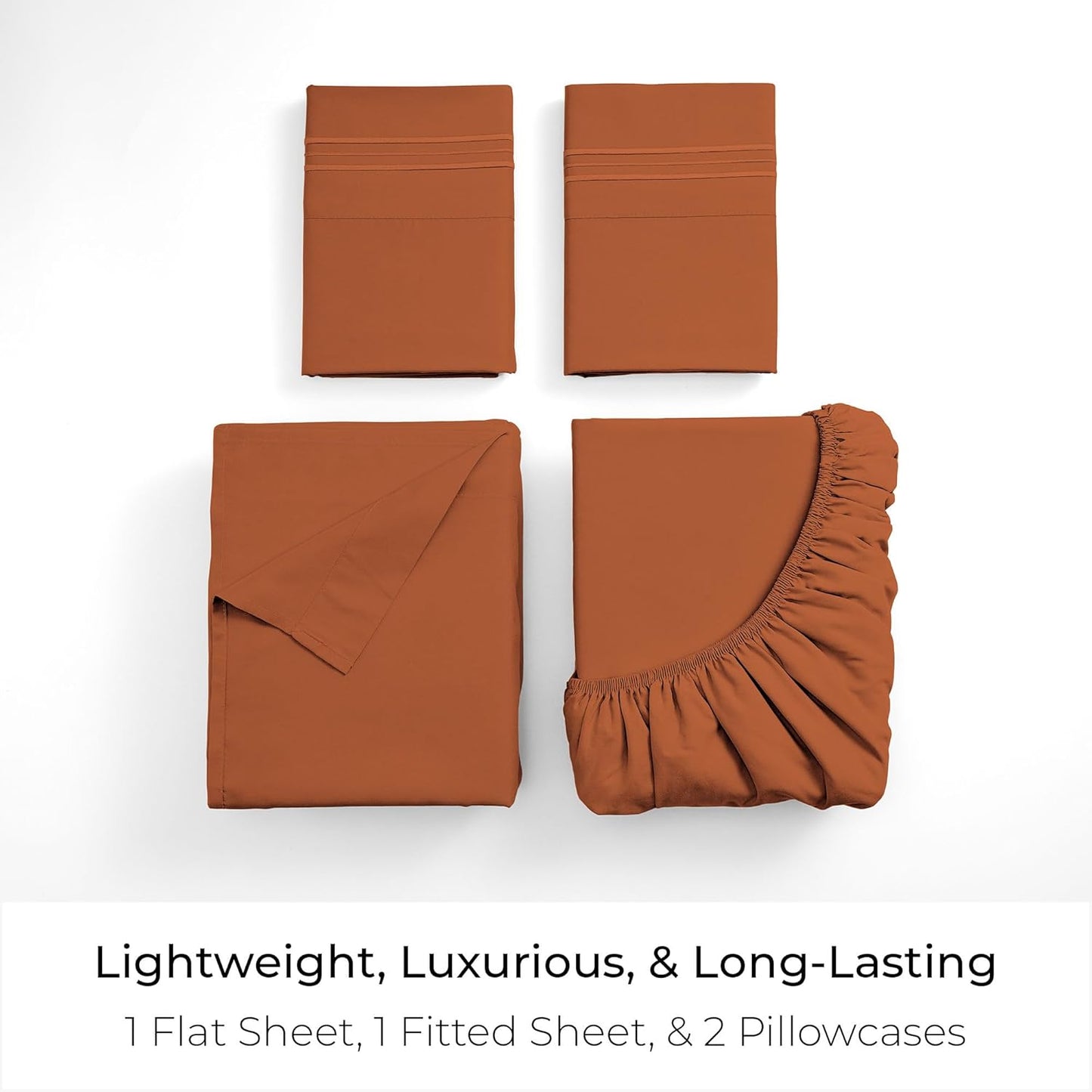 Mellanni Full Sheets Set - Hotel Luxury Bedding, Extra Soft & Cooling - Wrinkle & Stain Resistant (Full, Terracotta)