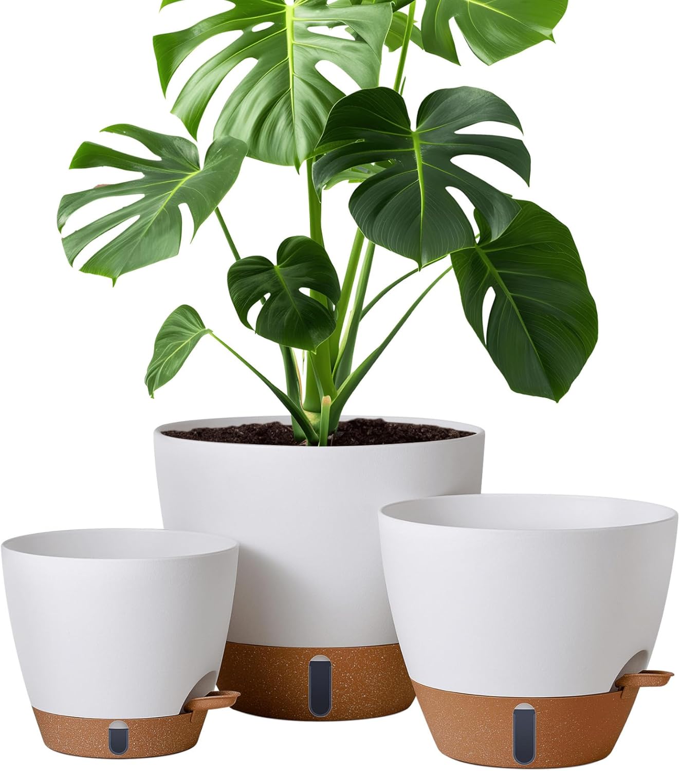 Montresor Self-Watering Pots - 12/10/8 Inch Indoor & Outdoor Planters with Water Level Window | White