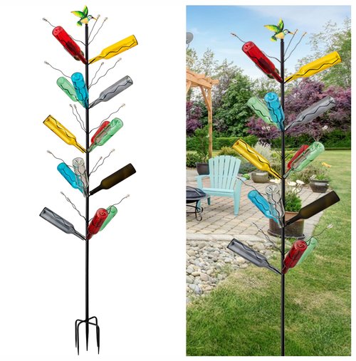 7.2FT Tall Wine Bottle Trees Stand for Garden Decorative, Rustproof Metal Bottle Tree Holder, Holds Up to 15 Bottles (Black)