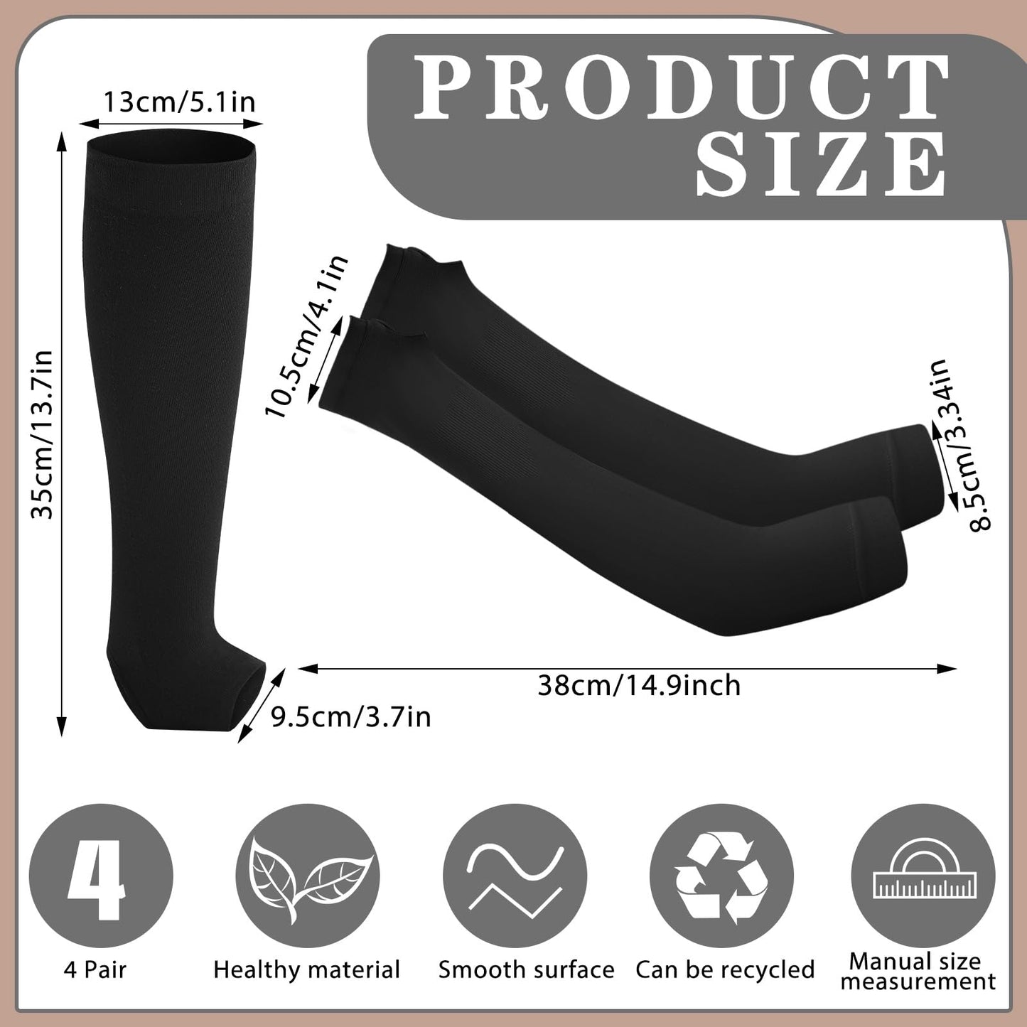 Zoooyawn 4 Pairs Elderly Leg and Arm Skin Protectors Leg Protectors for Thin Skin from Tears Bruise Abrasions (Beige and Gray)(Beige and Black)