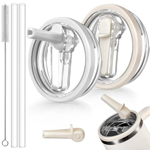 ANTAND 2 Pack Flip Straw Lid Replacement for Stanley 30 oz Cup Accessories, Leakproof Detachable Lids for 30 ounce Stanley Quencher H2.0 & ProTour Tumbler (Cream, White)