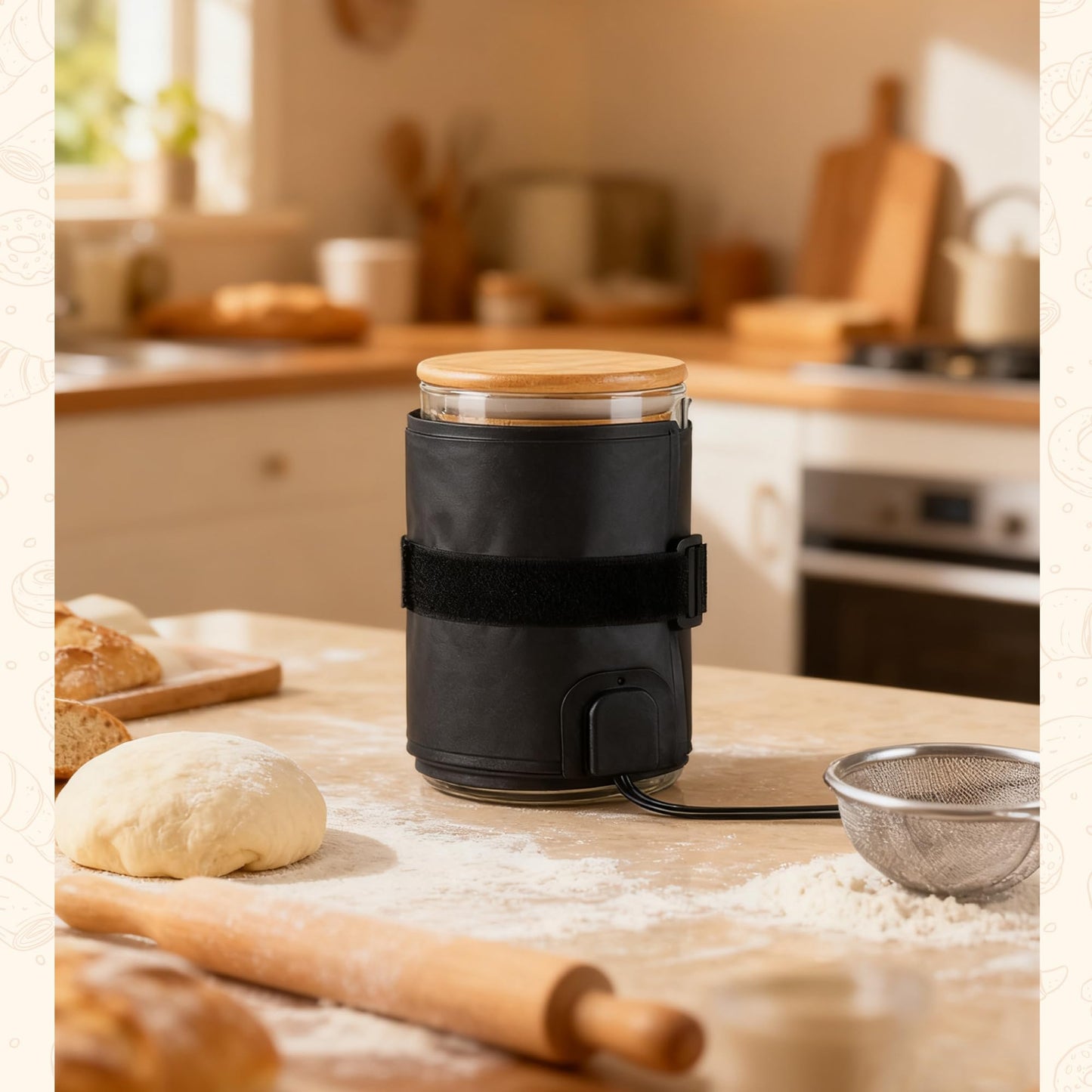 Sourdough Starter Warmer Wrap, Sourdough Starter Jar Heat Wrap, Sourdough Heating Warming Mat with Temperature Control(41-113℉) & 24H Timer, Dough Bread Warmer for Kitchen Baking (Rectangle)