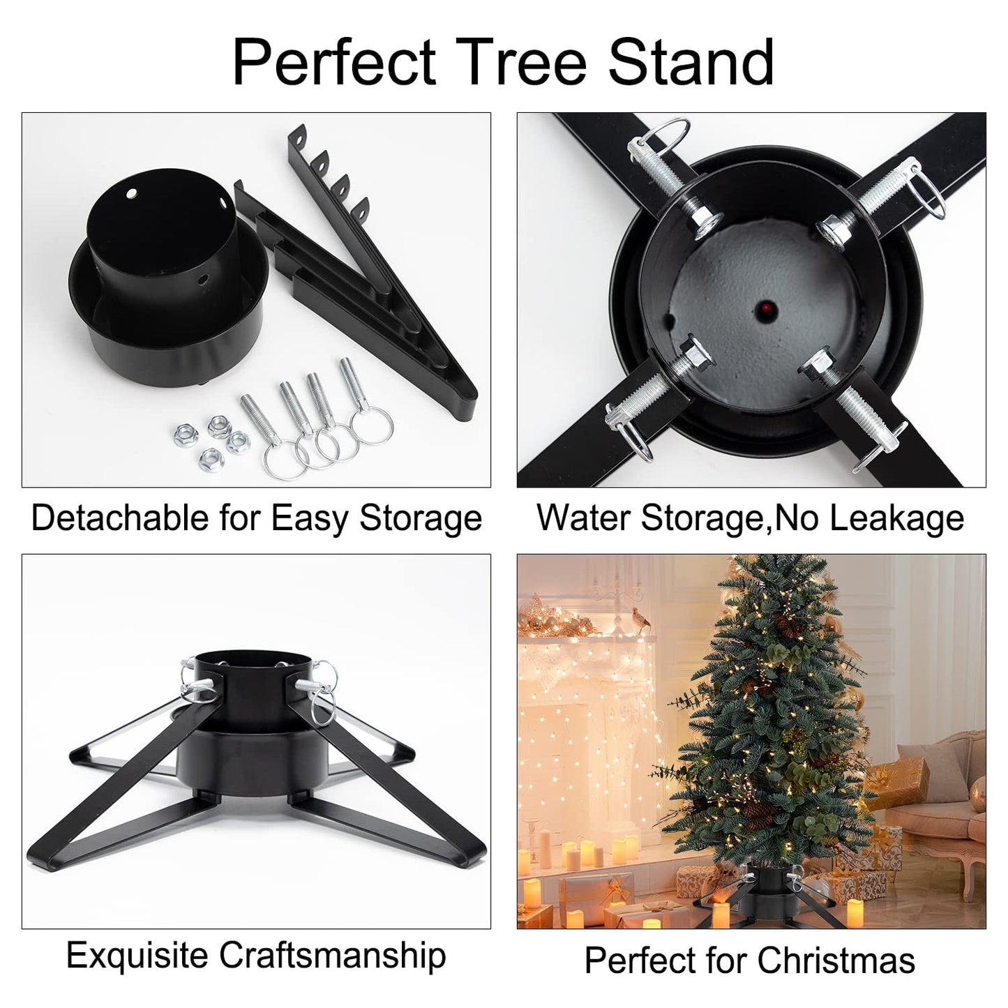 Christmas Tree Stand for Live Tree, Adjustable Metal Tree Holder for Real Christmas Tree Fits up to 8 Ft, Heavy Duty Christmas Tree Stand Base for Xmas Tree Decoration 1.38 to 3.3 inch Trunk Diameter