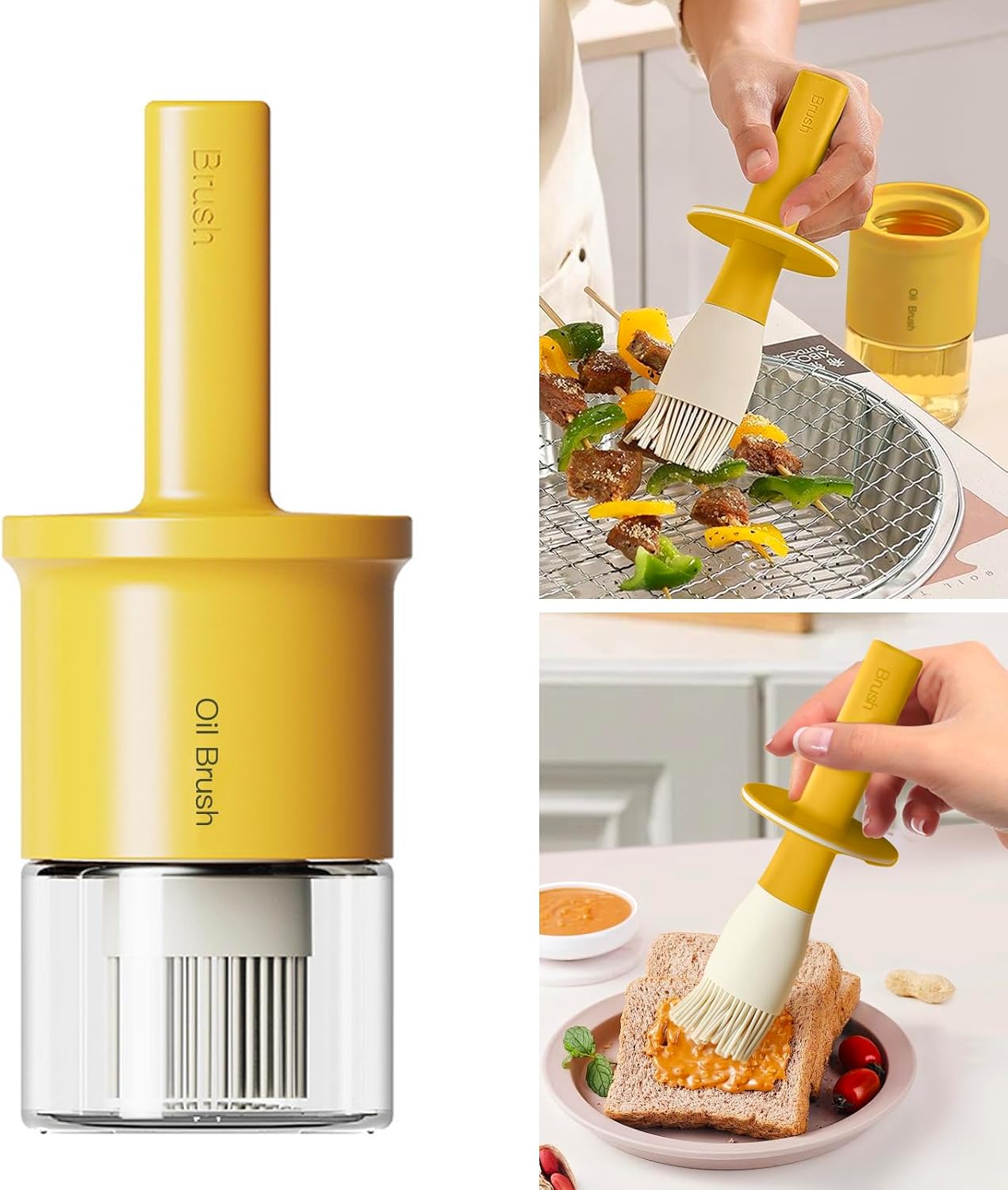 YARRAMATE Oil Dispenser with Brush - 300ml Glass Bottle for Kitchen | Heat Resistant Silicone Basting Brush - Orange