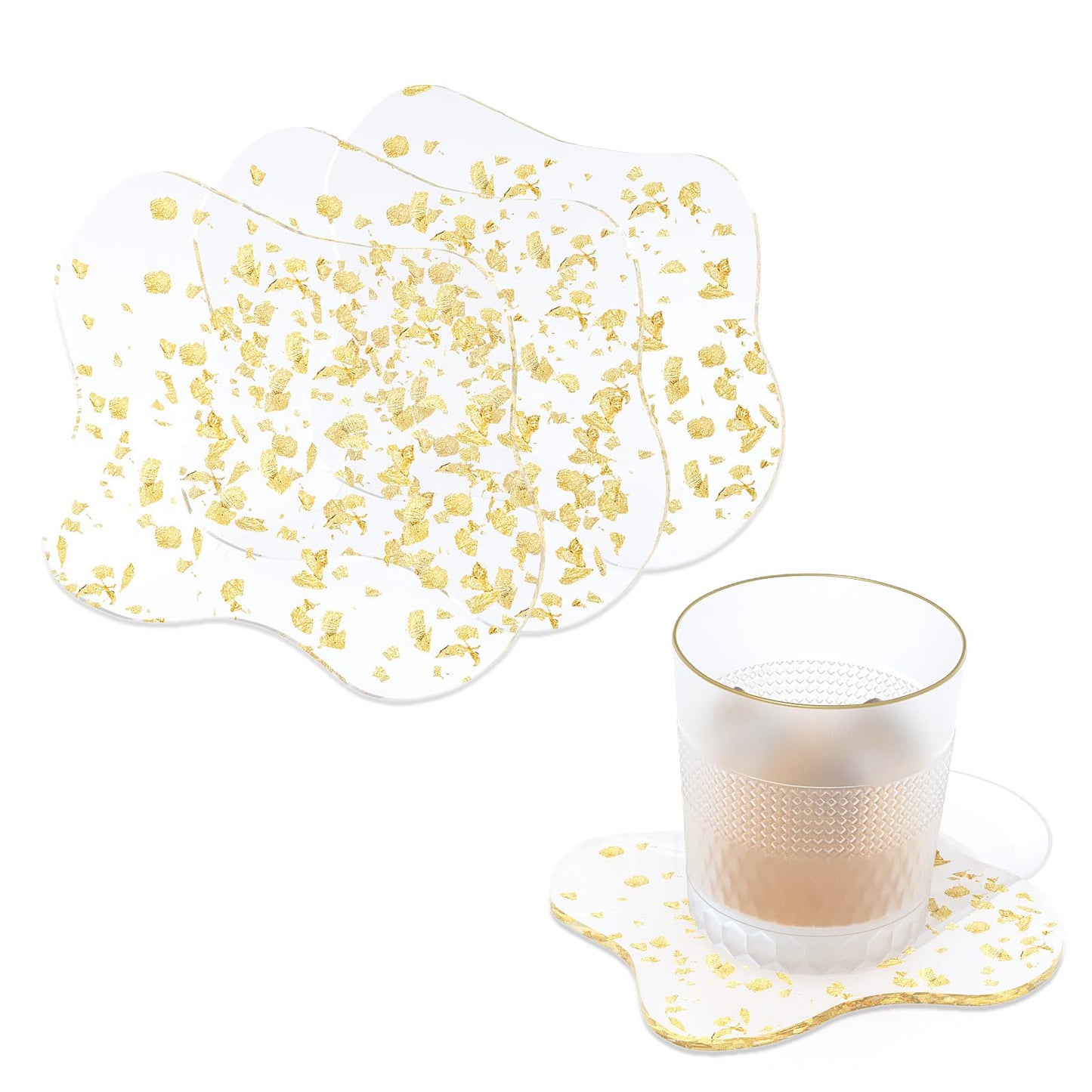 Sweet Elegance Set of 4 Acrylic Gold Foil Coasters Waterproof, Non-Slip, Durable Cup Mats for Home, Party, and Festival Decorate Drop Shape Table Ornamen