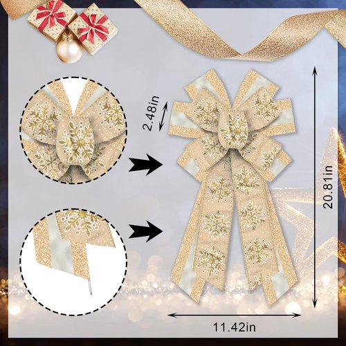Estivaux Large Christmas Bows - Glitter Golden Burlap Wreath Bows for Holiday Decor | Perfect for Front Door & Xmas Tree