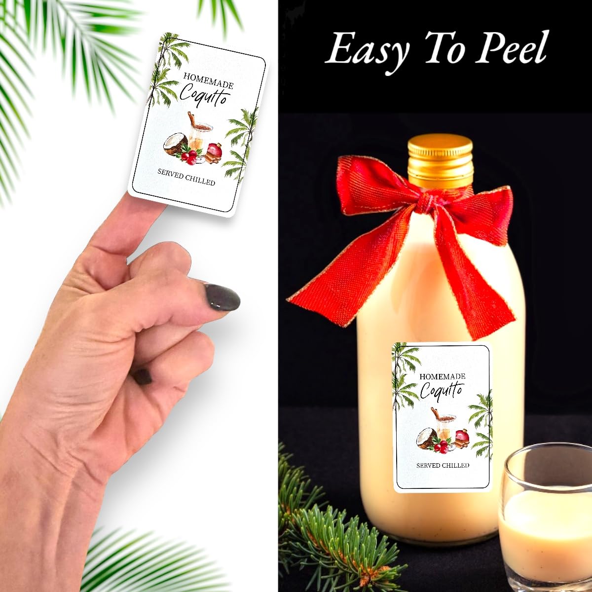 18pcs Coquito Labels for Bottles Christmas, Size 2" X 3" Coquito Xmas Puerto Rico Stickers, for 8oz, 16oz, 32oz Bottles