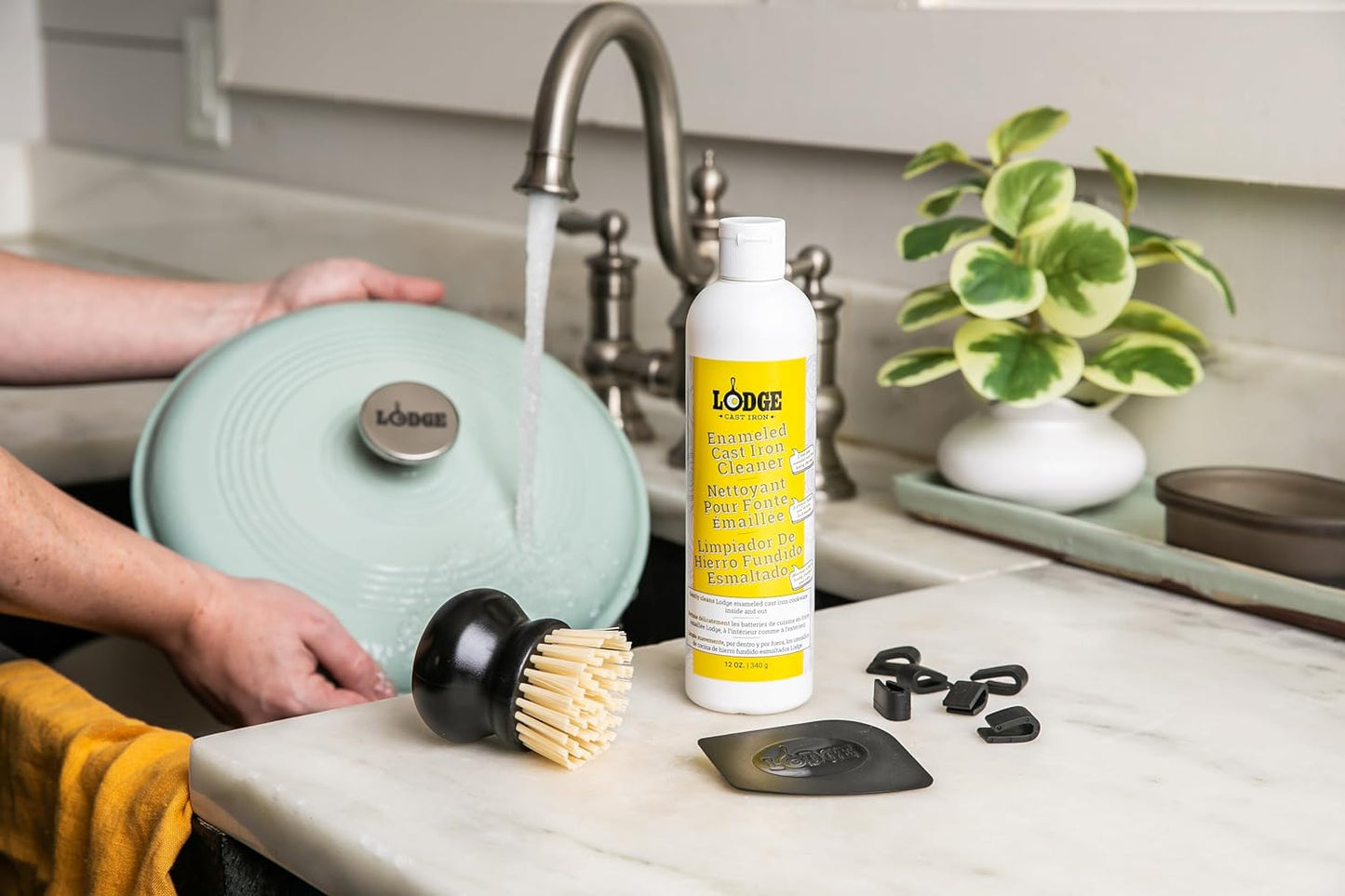 Lodge Enameled Cast Iron & Ceramic Cleaner Care Kit - 5-Piece Set with 11oz Cleaner, Scraper, Brush & Protectors