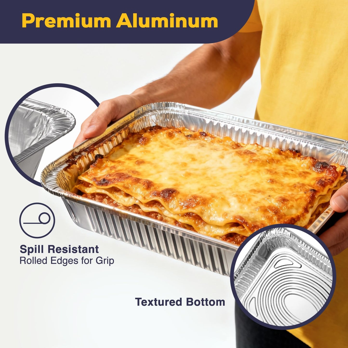 Fit Meal Prep 25 Pack 9x13 Aluminum Foil Pans with Lids - Heavy Duty Half Size Baking Pans Disposable for Roasting, Cooking, Serving, and Freezing - Tin Pan Trays for Buffet and Food Storage
