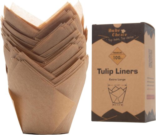 Bake Choice Extra Large Natural Tulip Cupcake Liners - 100 Pcs Baking Muffin Wrappers for Parties & Holidays