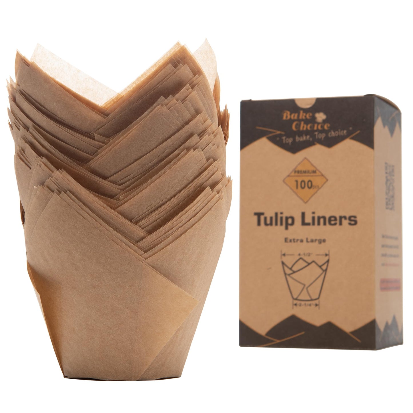 Bake Choice Nordic Paper 100pcs Extra Large Size Natural Tulip Cupcake Liners for Baking, Large Muffin Liners, Cupcake Wrapper for Party, Christmas