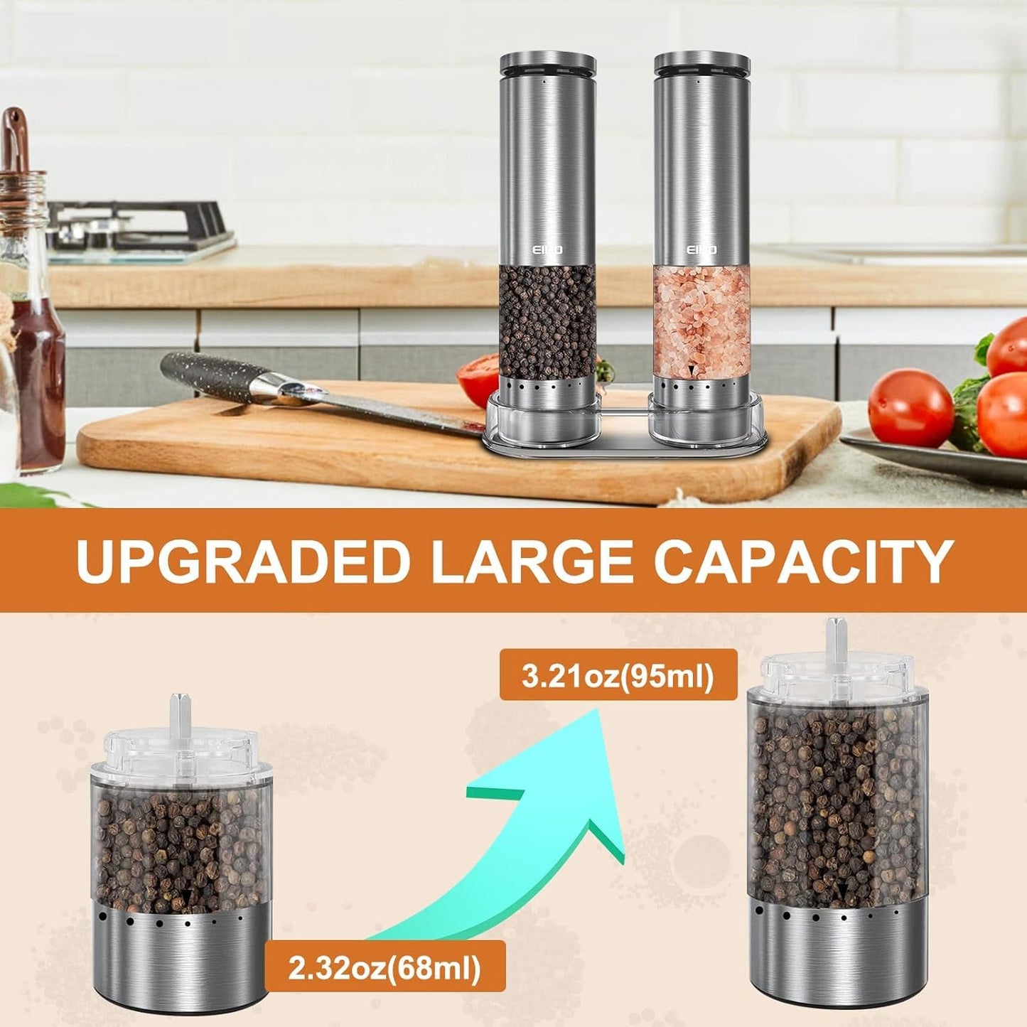 Skiennix Electric Salt and Pepper Grinder Set - Rechargeable Automatic Mills with Adjustable Coarseness | Perfect Kitchen Gadgets for Holiday Gifts