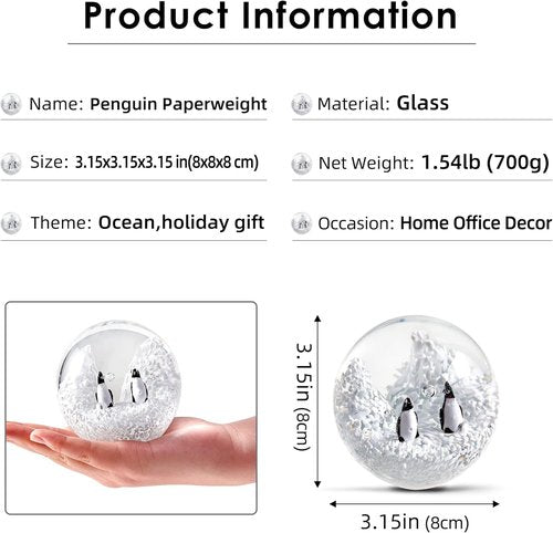 EUSTUMA Hand Blown Glass Penguin Paperweight - Unique Sea Animal Ornament for Aquariums | Perfect Birthday Gift