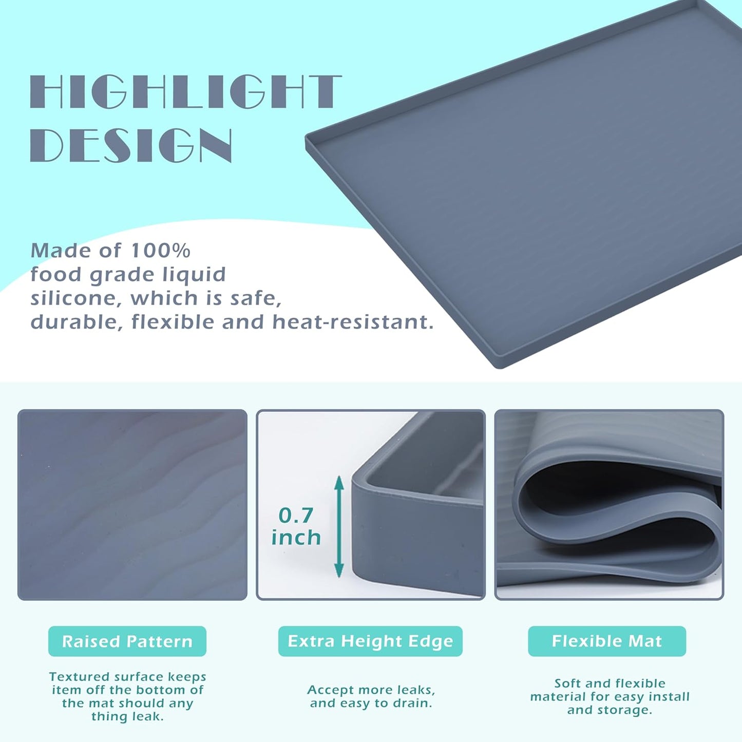 URMONA Waterproof Silicone Under Sink Mat - 31'' x 22'' Kitchen & Bathroom Cabinet Protector | Dark Grey