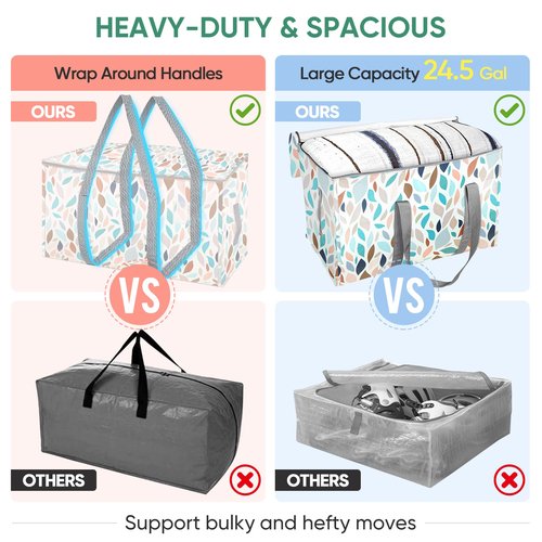 BALEINE 6-Pack Oversized Moving Bags with Reinforced Handles, Heavy-Duty Storage Tote for Clothes, Moving Supplies (Mosaic, 6-Pack)