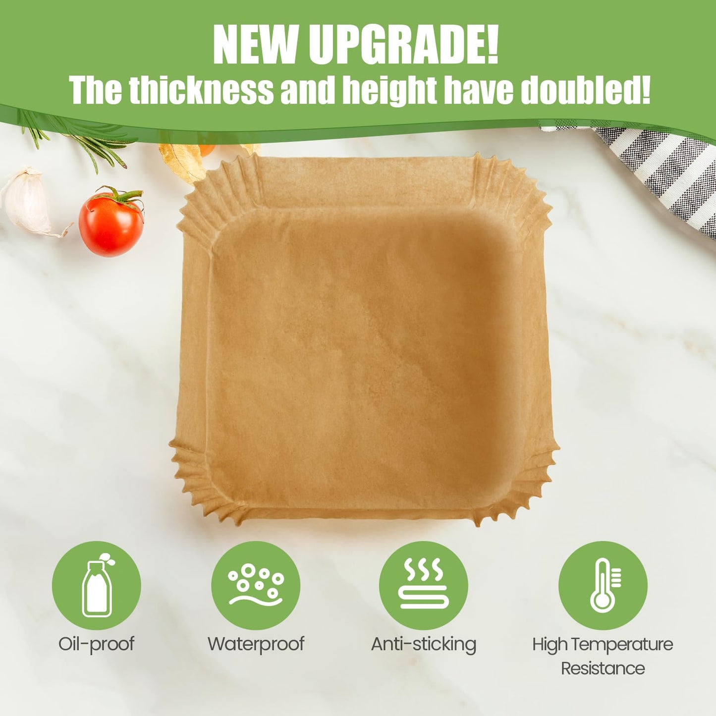 Air Fryer Paper Liners 125Pcs 8-inch Non stick and oil resistant square lined air fryer parchment paper easy to clean, durable, food grade - suitable for air fryers, ovens and microwaves (Square)