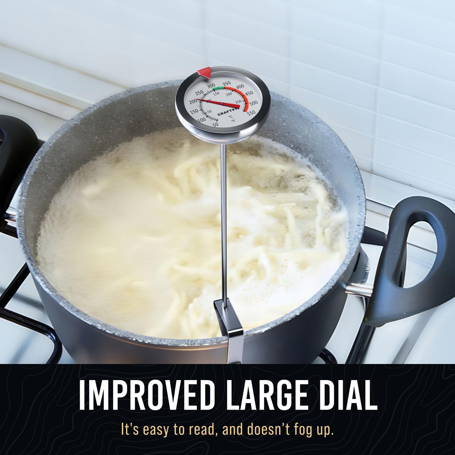 CRAFT911 Candy Thermometer with Pot Clip - Deep Fry Oil Thermometer for Frying and Candle Making (White)