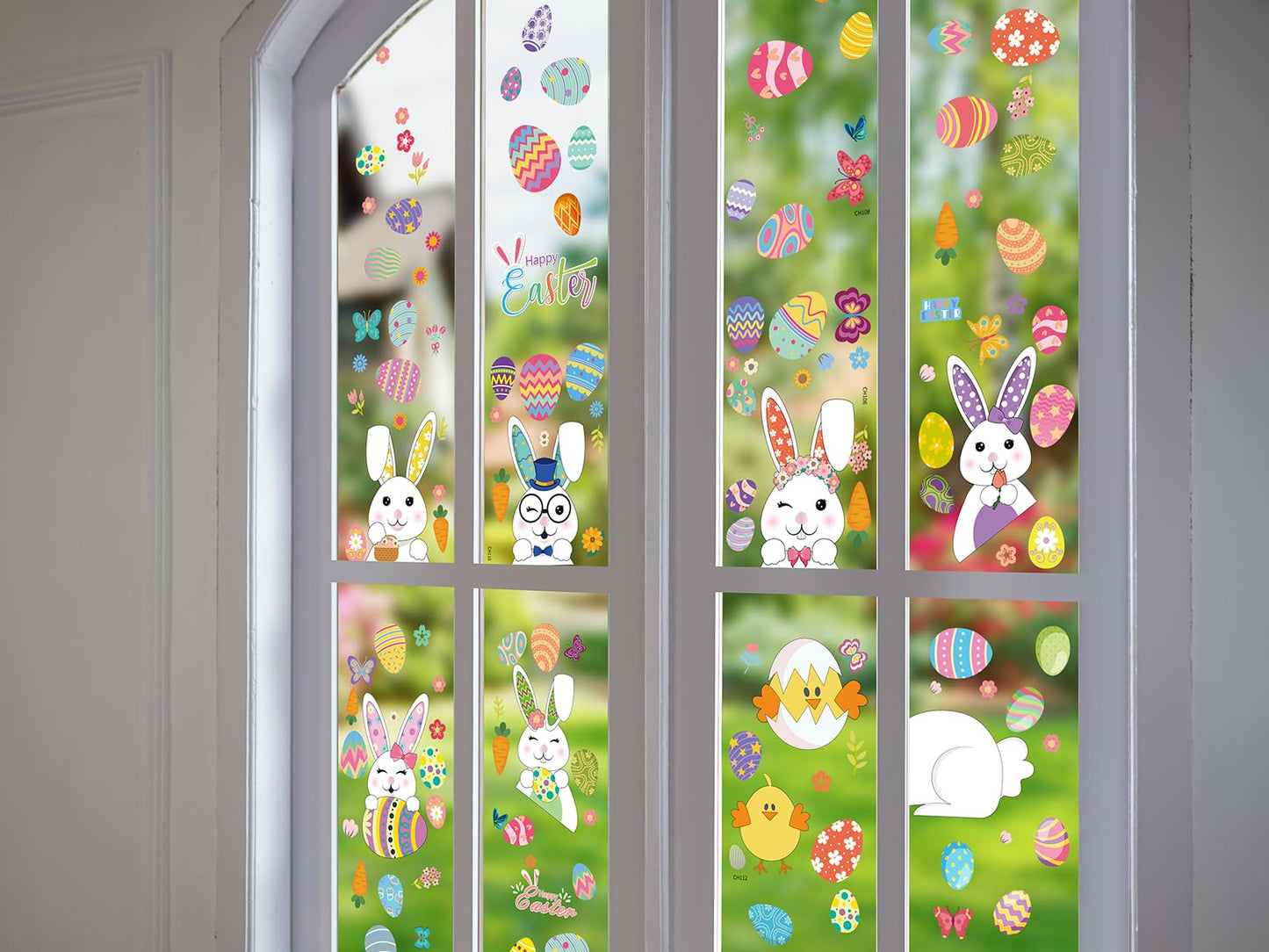 YOTNUS Easter-Window-Clings-Decorations, 13 Sheets Easter Decals for Glass Windows, for Office Home School Decoration Party Supplies