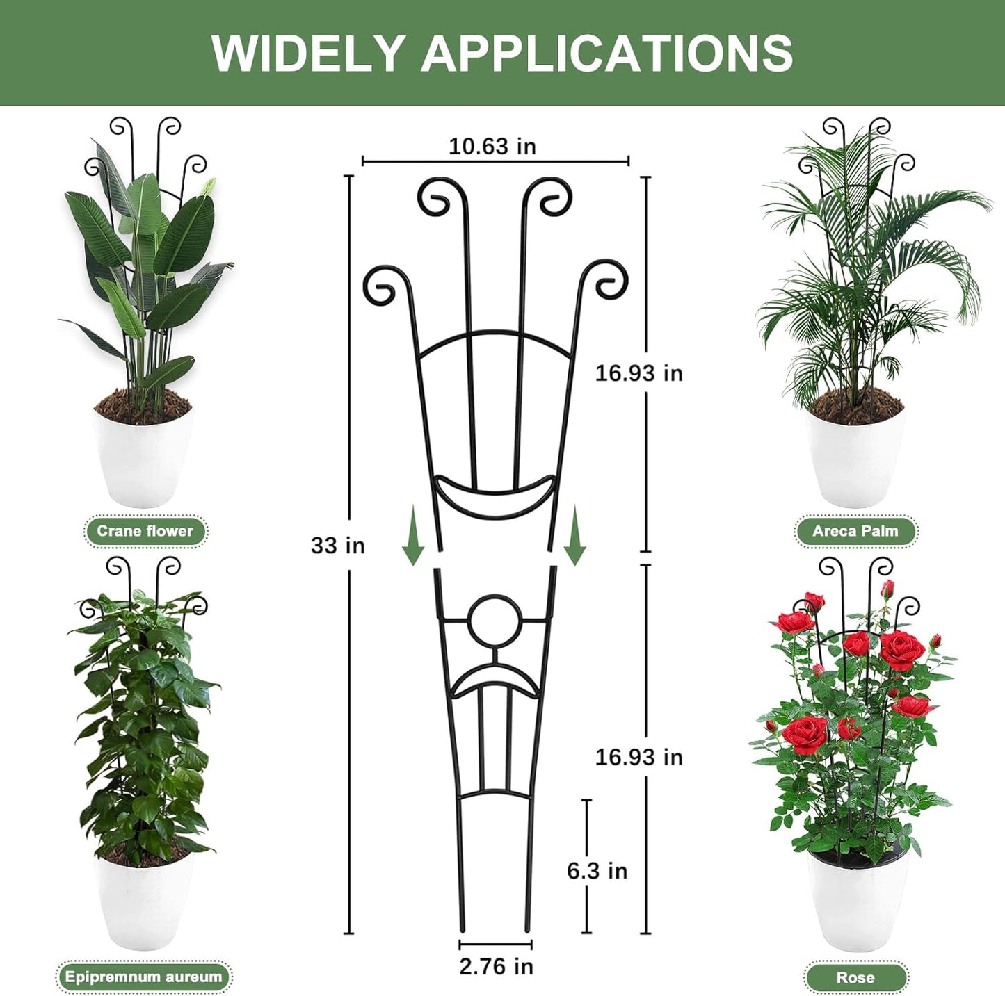 Monstera Plant Support Stakes by [Brand Name] - Durable Metal Trellis for Indoor Climbing Plants | 32.6in, 2-Pack