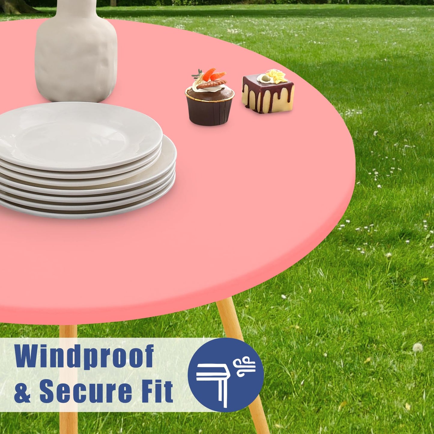 Moosfor Round Spandex Tablecloth, Elastic Fitted Waterproof Tablecloths for 45"-56" Tables, Stretch Washable Picnic Table Cover for Camping, Dining, Indoor and Outdoor,Coral Red