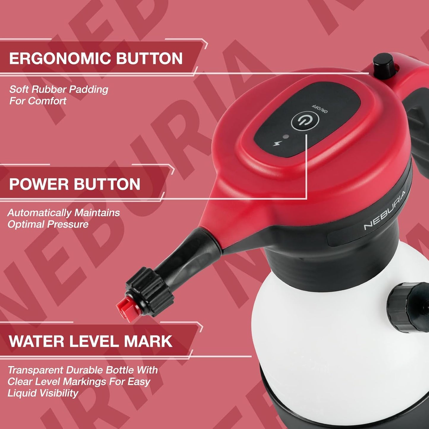 Neburia Electric Foam Sprayer - Automatic Cordless 2000mAh Battery Pump with 3 Nozzles for Car Detailing & Home Cleaning