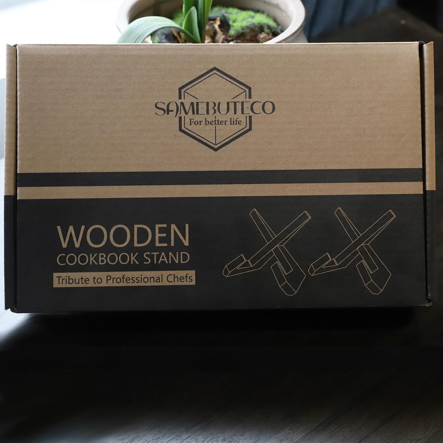SAMEBUTECO 2 Packs Wood Cookbook Stands & Recipe Holders for Kitchen,7 inch Height Recipe Holders Display Stand Rustic Style, Brown, Box Package