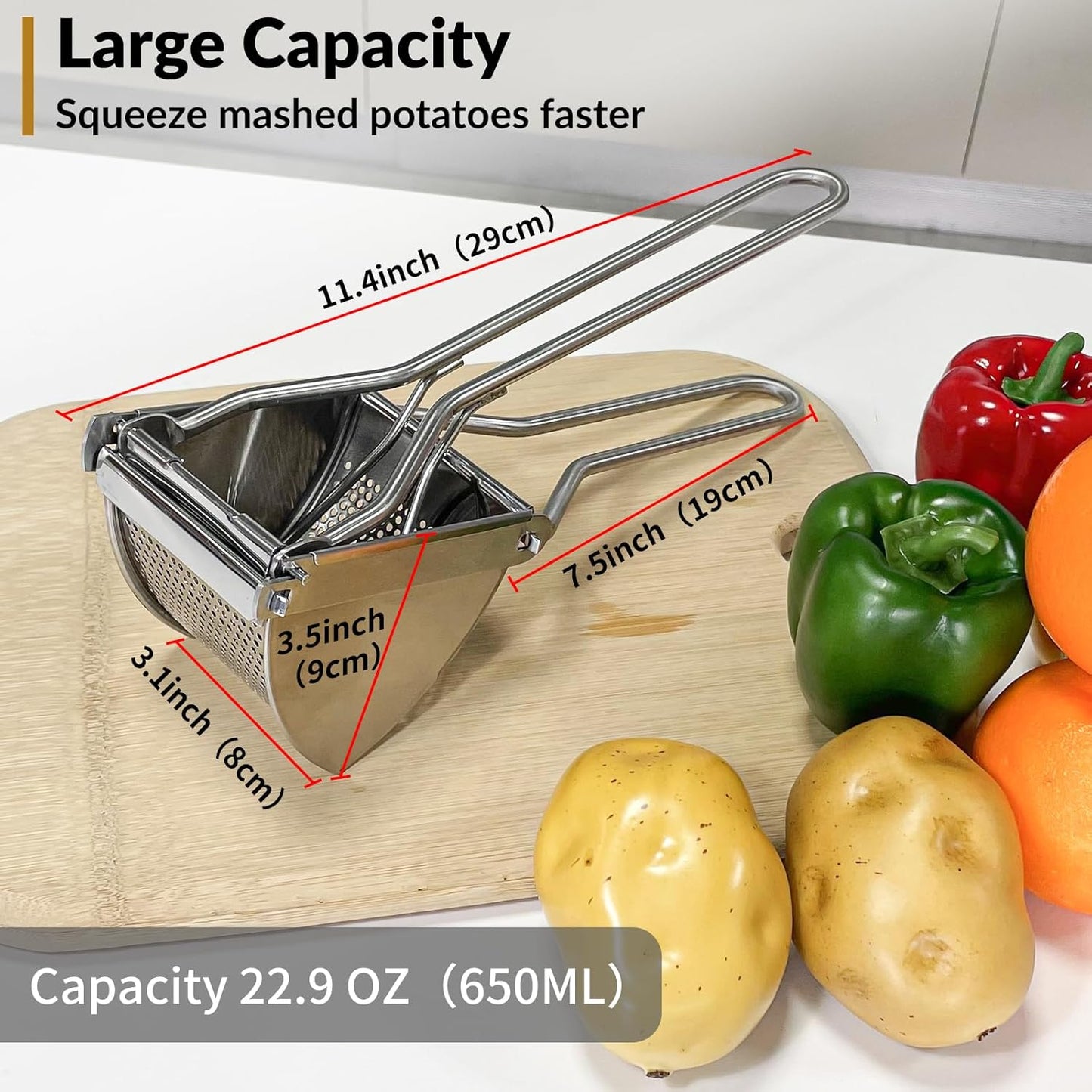 Skiennix Potato Ricer - Heavy Duty 22 oz Stainless Steel for Fluffy Mashed Potatoes | Easy Clean Handle