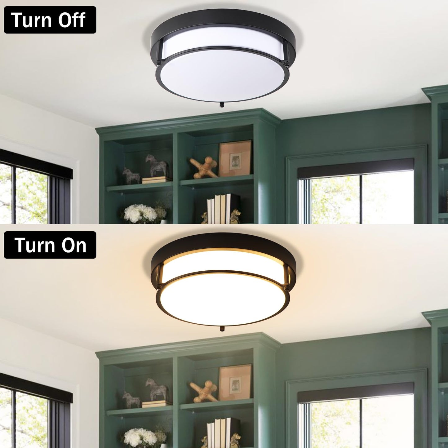 QHANTOMIZE 2 Pack Black Flush Mount Ceiling Light, 12 inch Hallway Light Fixtures, 2-Light Modern Light Fixtures Mount for Kitchen Living Room Bedroom, E26 Socket