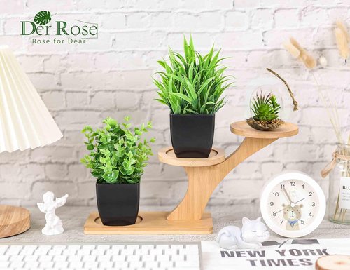Der Rose 2 Pack Fake Plants - Small Artificial Potted Decor for Home & Office | Black Indoor Accessories