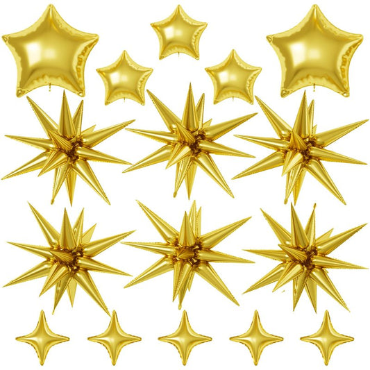 Gold Star Balloons, 22/18/10 Inch Foil Balloons, Four-Pointed Balloon for Women Men Birthday Graduation Celebration Wedding Baby Shower Decorations