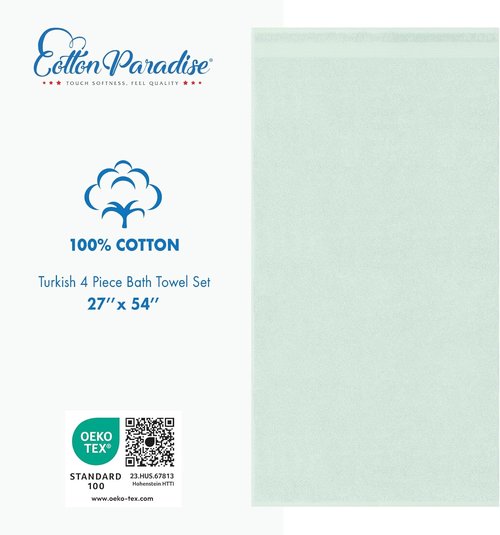 Cotton Paradise Extra Large 4-Piece Turkish Bath Towel Set - 100% Soft Plush Cotton | Mint Green