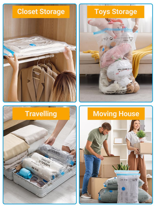 Vacuum Storage Bags with Electric Air Pump, New Air Valve Combo 15 Pack Compression Bag, Space Saving Vacuum Sealer Bags for Clothes, Blanket, Duvets, Pillows, Comforters, Travel, Two Compressing Ways