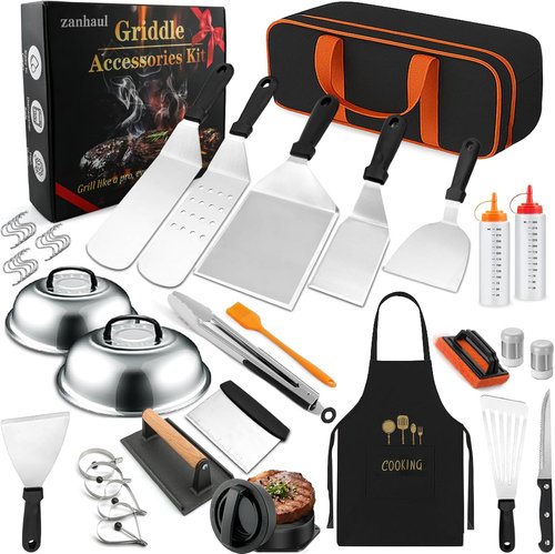 Blackstone 42PCS Griddle Accessories Kit - Professional Flat Top Grill Tools Set with Enlarged Spatulas & Carry Bag
