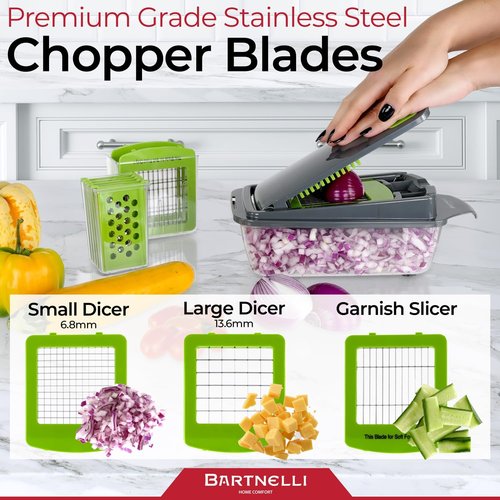 Bartnelli Vegetable Chopper | 15-Piece Multifunctional Kitchen Gadget Set for Easy Veggie Slicing & Grating